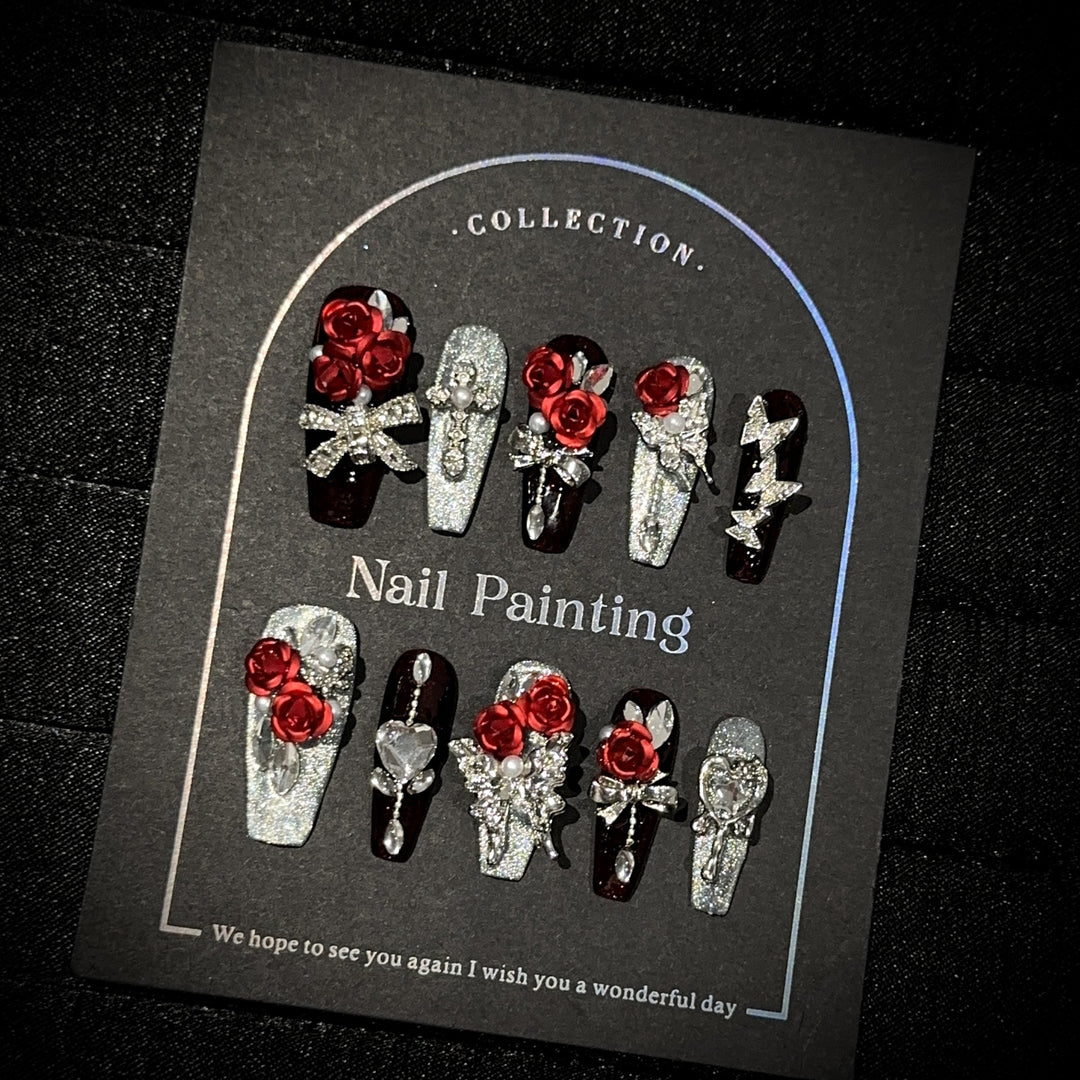 Glamorous Floral-Embellished Press-On Nail Set
