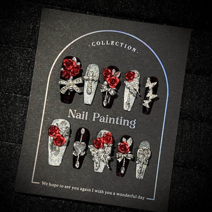 Glamorous Floral-Embellished Press-On Nail Set