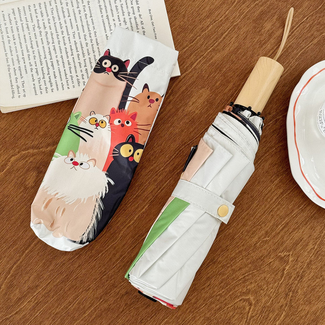 Women's Folding Umbrella with Playful Cat Design Kalsten
