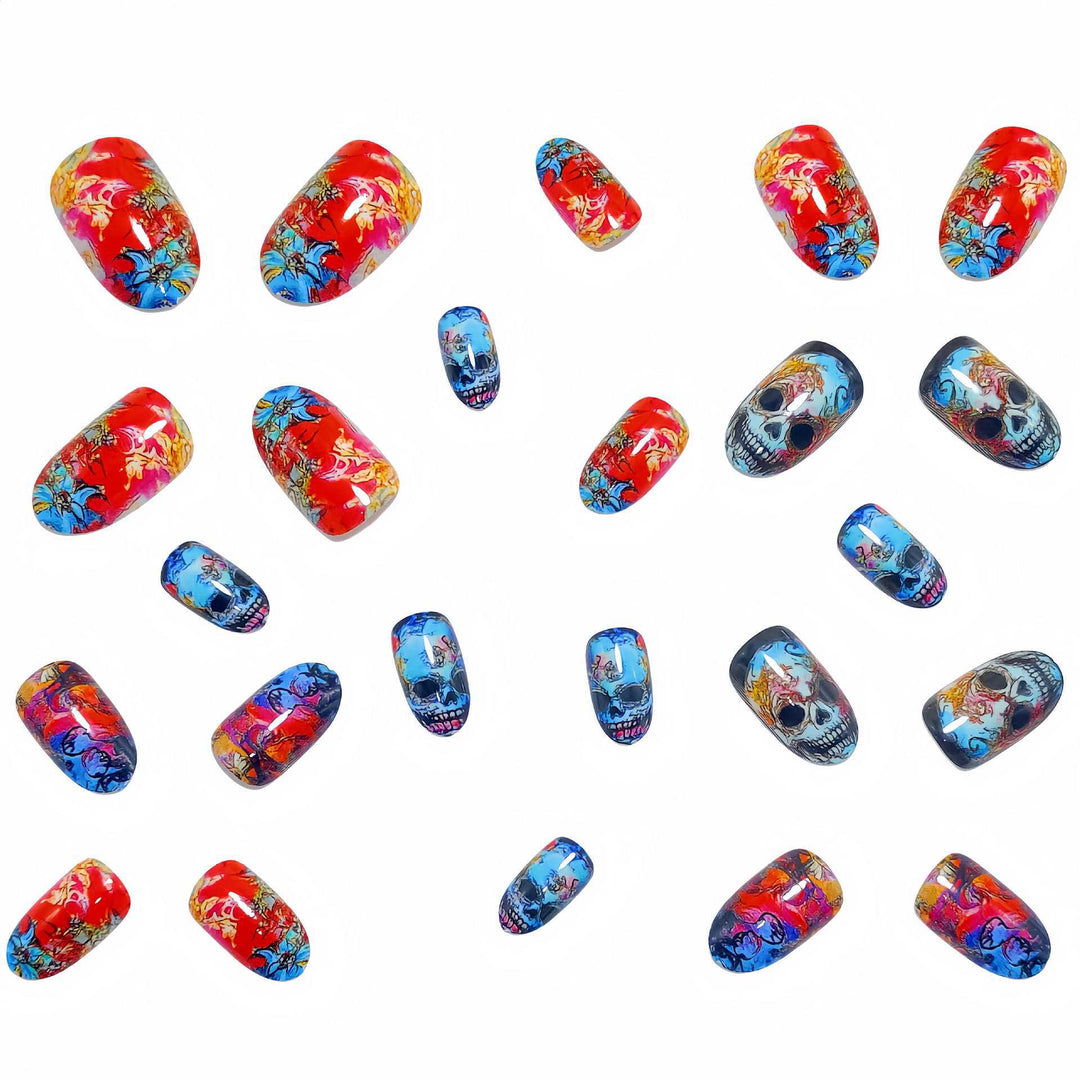 Creative skull and gradient design artificial nails Kalsten