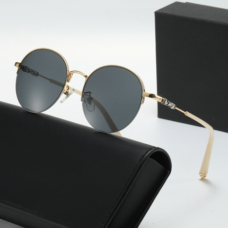 Women's round sunglasses with elegant metal frame and comfortable nose pads Kalsten