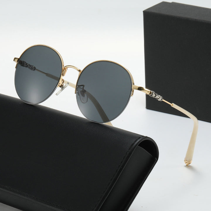 Women's round sunglasses with elegant metal frame and comfortable nose pads Kalsten