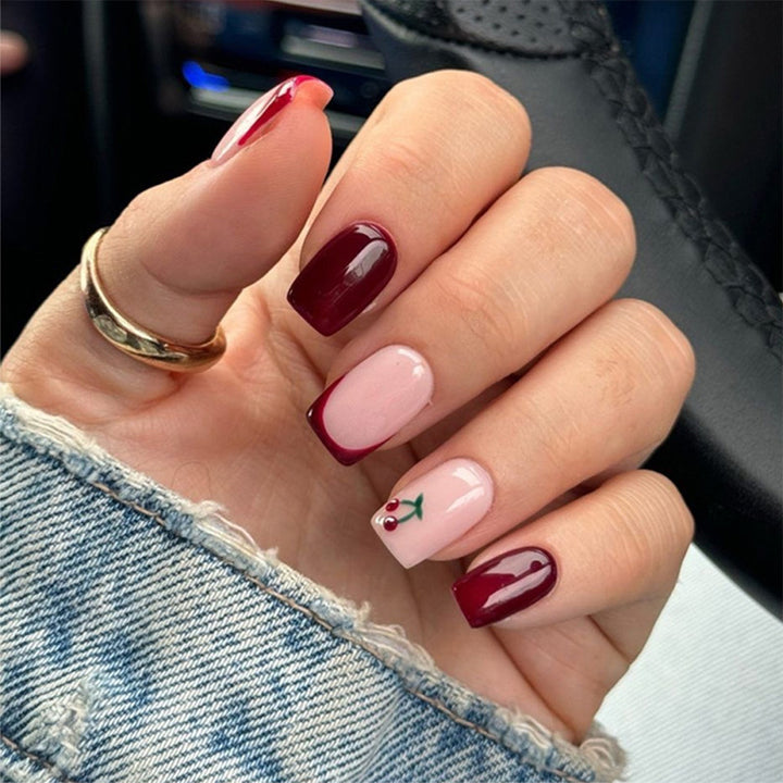 Artificial nail set with elegant flower and gradient designs Kalsten