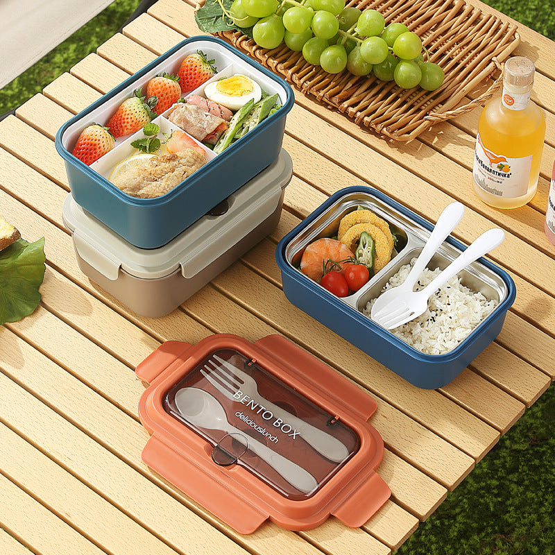 Multi-Compartment Bento Lunch Box with Integrated Utensils