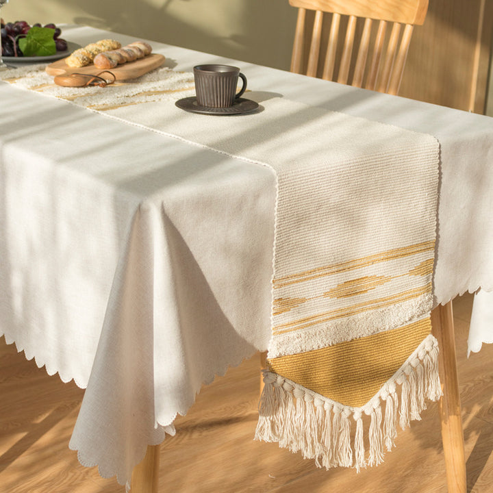 Woven Boho table runner with fringes and textured cotton look Kalsten