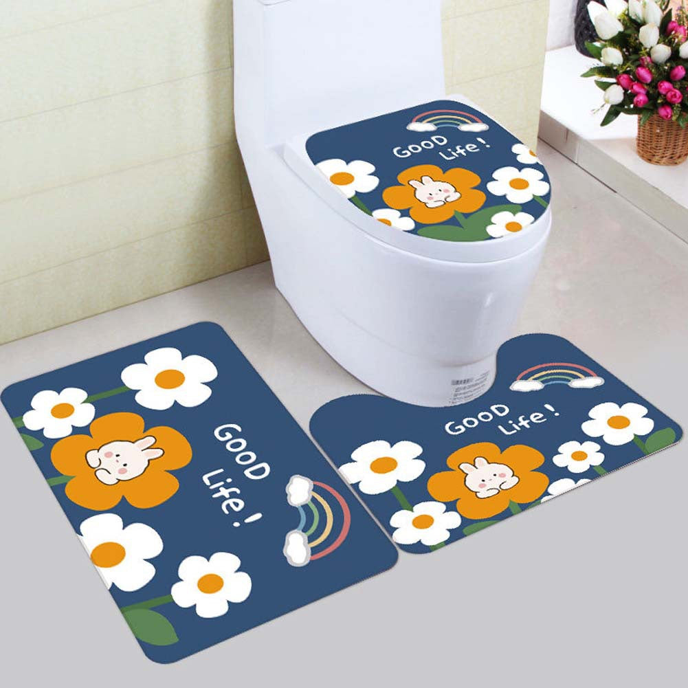 Floral Bunny-Themed Bath Mat Set