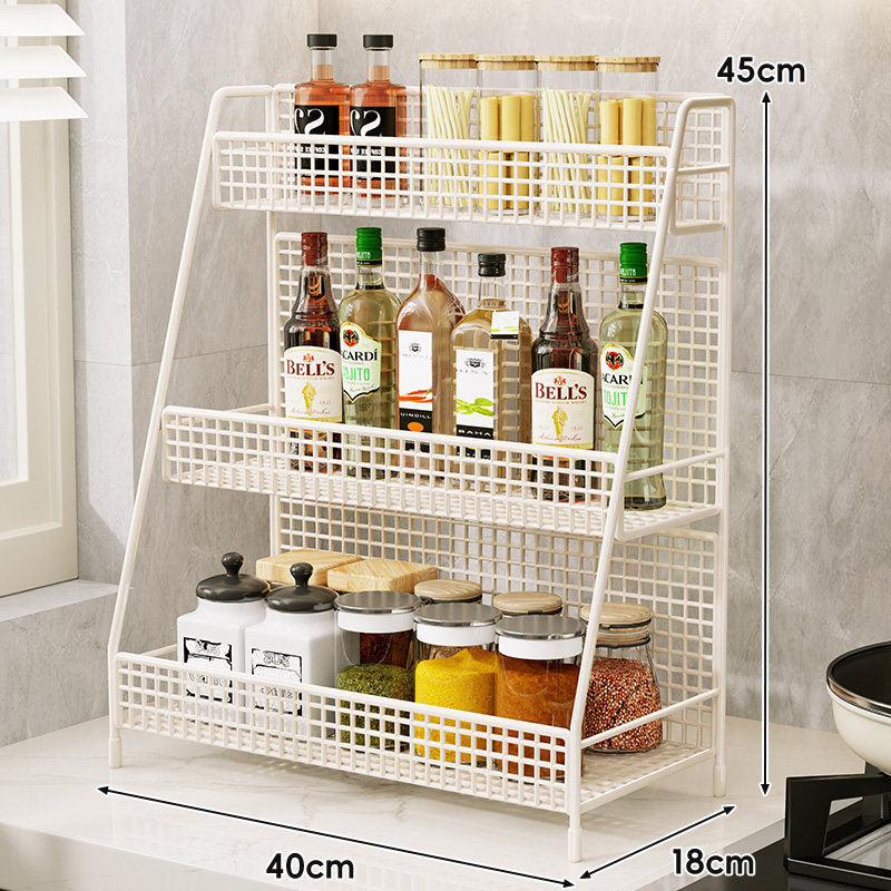 Three-Tier Mesh Countertop Kitchen Organizer Rack for Bottles and Spices