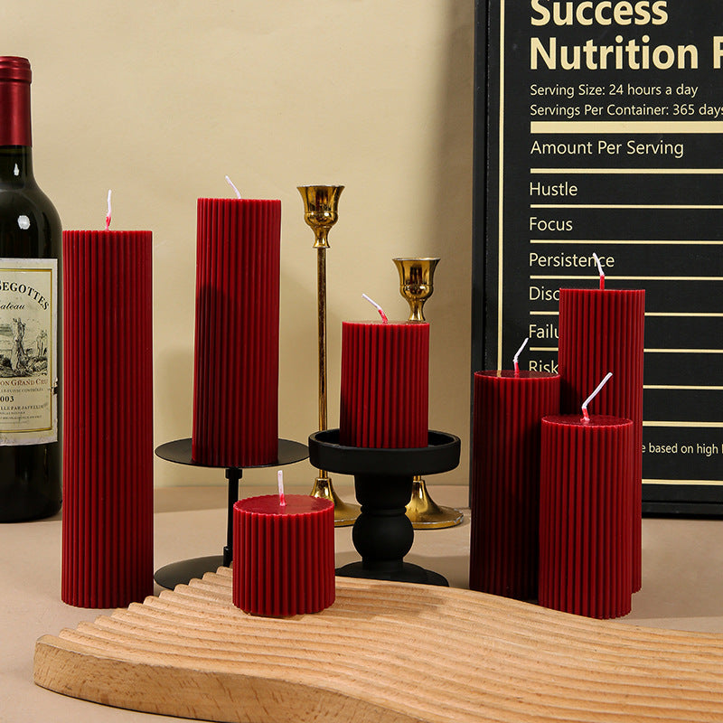 Textured Ribbed Vertical-Fluted Decorative Pillar Candle