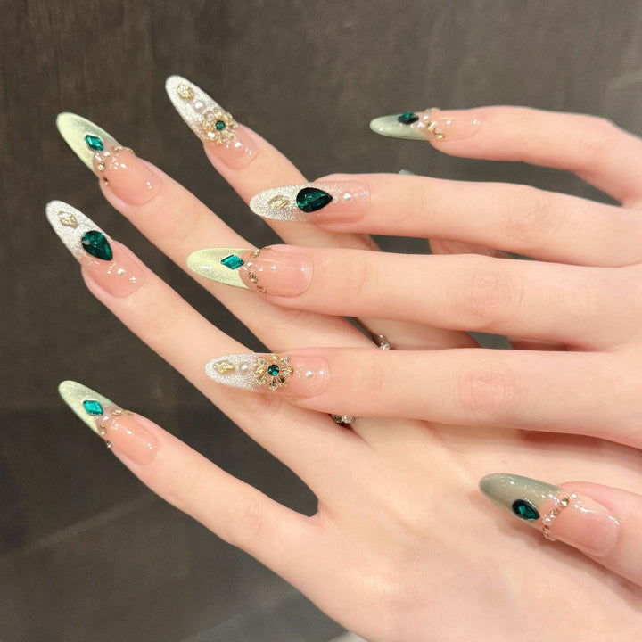 Artistic Gem-Embellished Press-On Nails