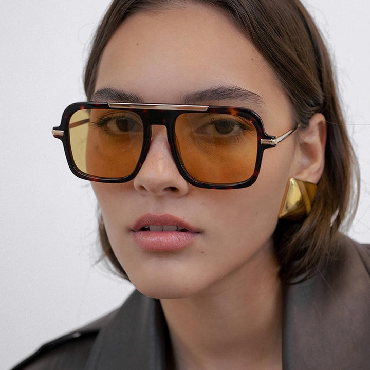 Women's square designer sunglasses with gold accents and protective UV filter Kalsten
