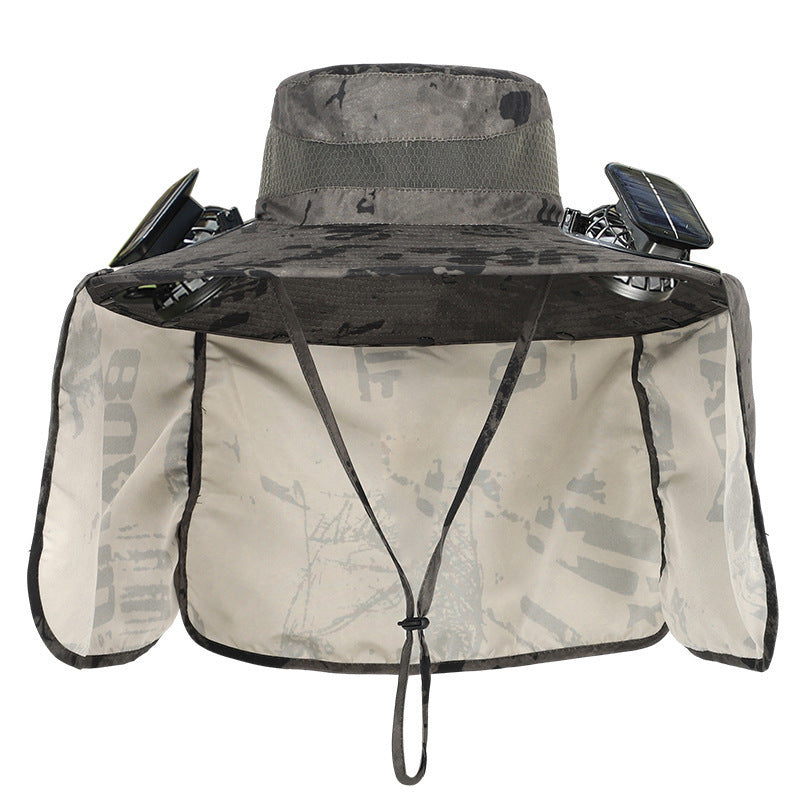 Sun hat with neck protection and integrated solar-powered dual fans Kalsten