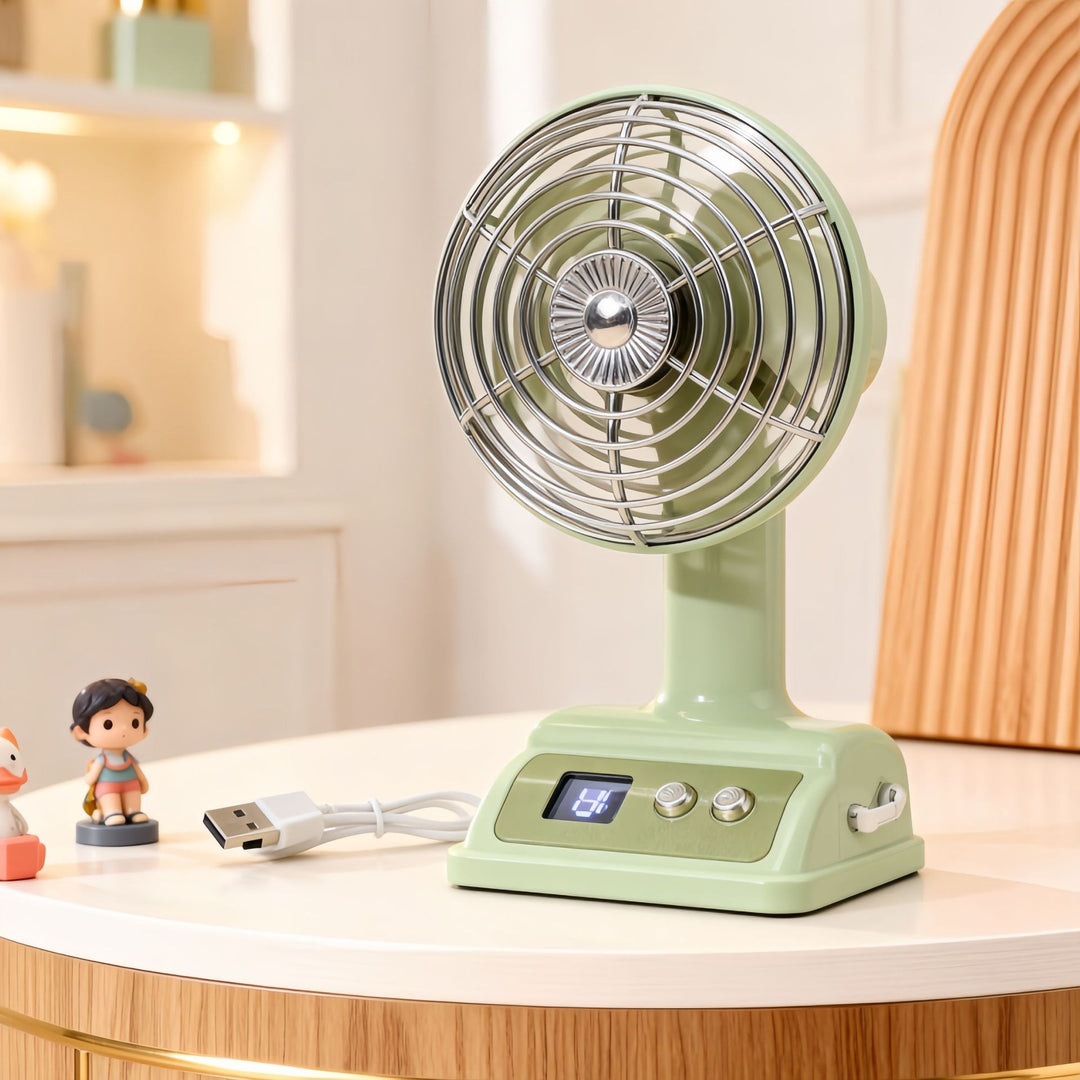 Ladies portable table fan with USB connection and digital speed display Kalsten