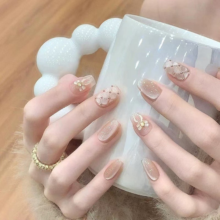 Decorative Press-On Nail Set with Floral Accents