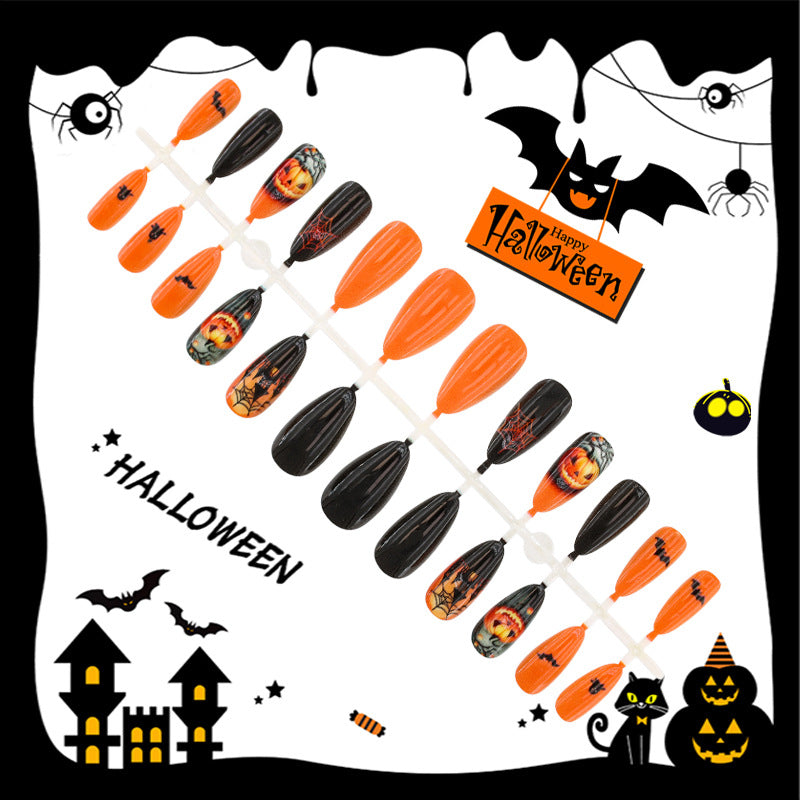 Halloween Artificial Nail Set with Creative Ghost and Pumpkin Designs Kalsten