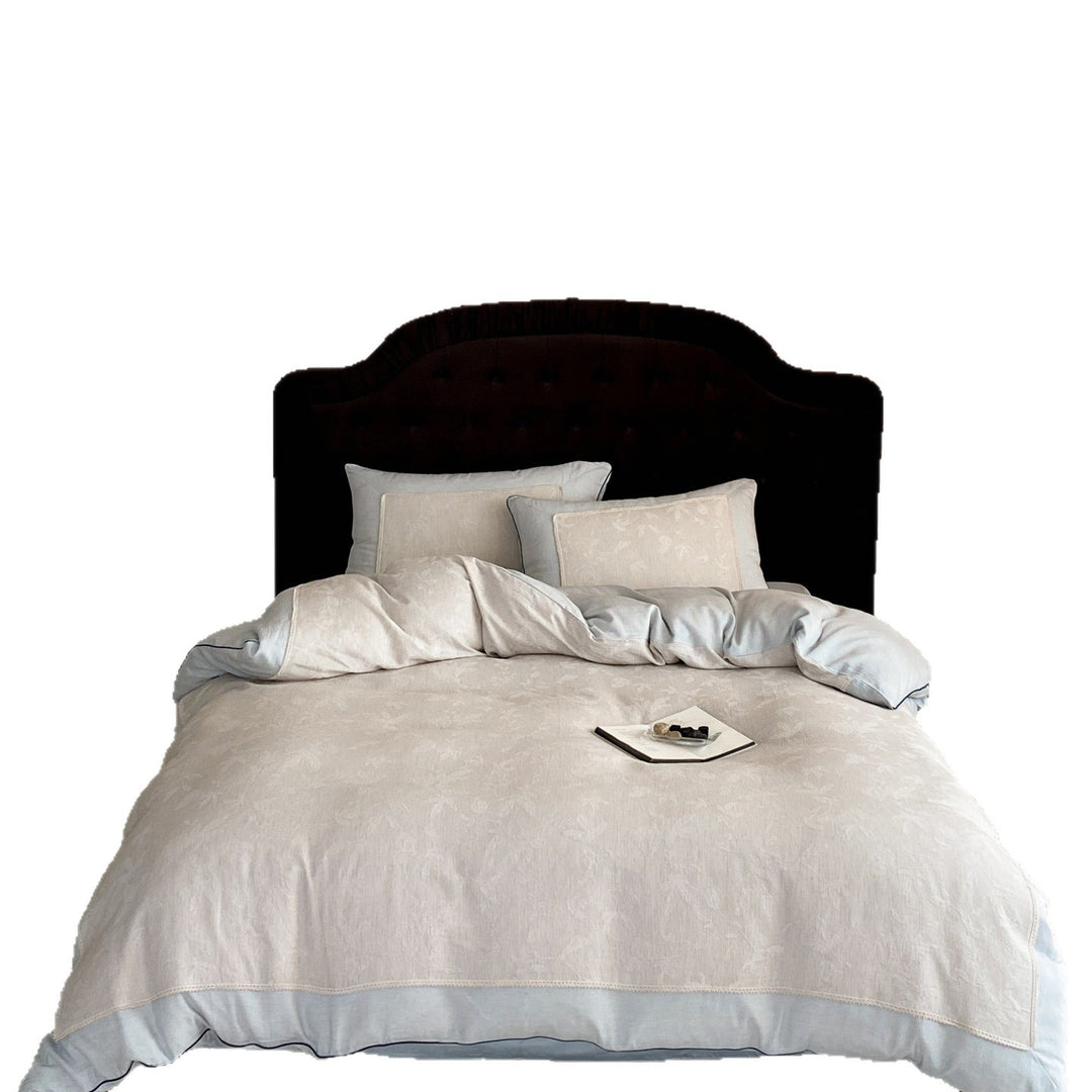 Luxurious linen bedding set with fine piping