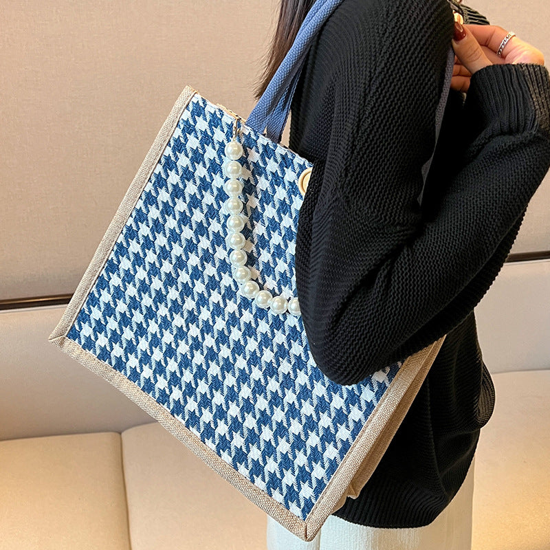 Houndstooth Patterned Tote Bag