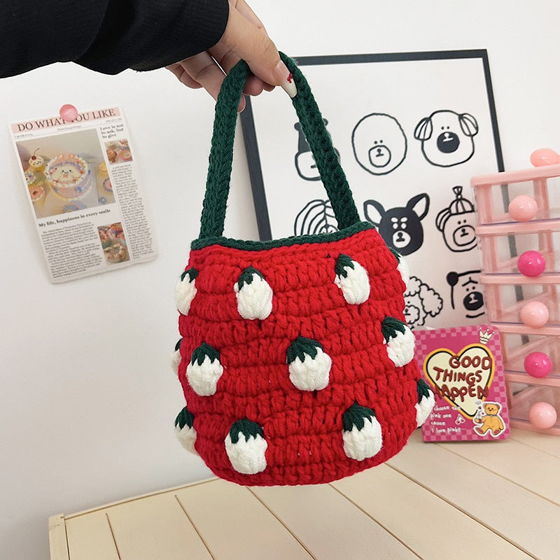 Cute Crochet Strawberry-Themed Mini Bucket Bag