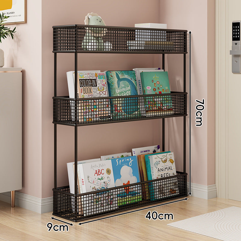 Freestanding Four‑Tier Metal Mesh Book and Display Shelf Rack