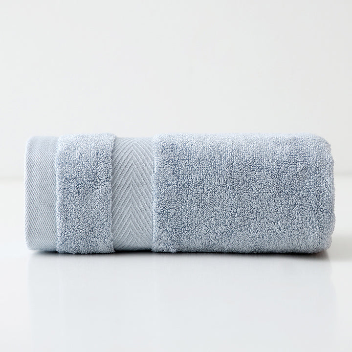 Plush Long-Staple Cotton Bath Towel With Dense Terry Pile And Chevron Dobby Border