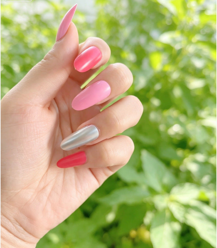 Artistic Almond-Shaped Press-On Nails Set with Metallic Accents Kalsten
