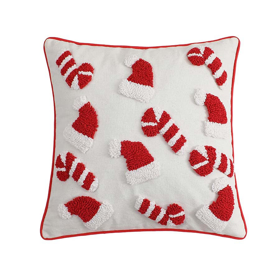 Square cushion cover with hand-tufted candy appliqués made of cotton-linen blend Kalsten