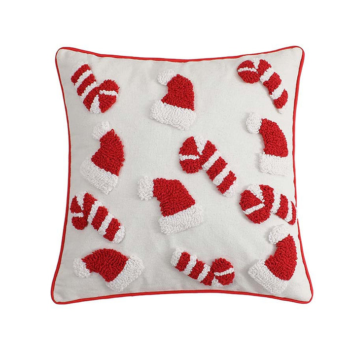 Square cushion cover with hand-tufted candy appliqués made of cotton-linen blend Kalsten