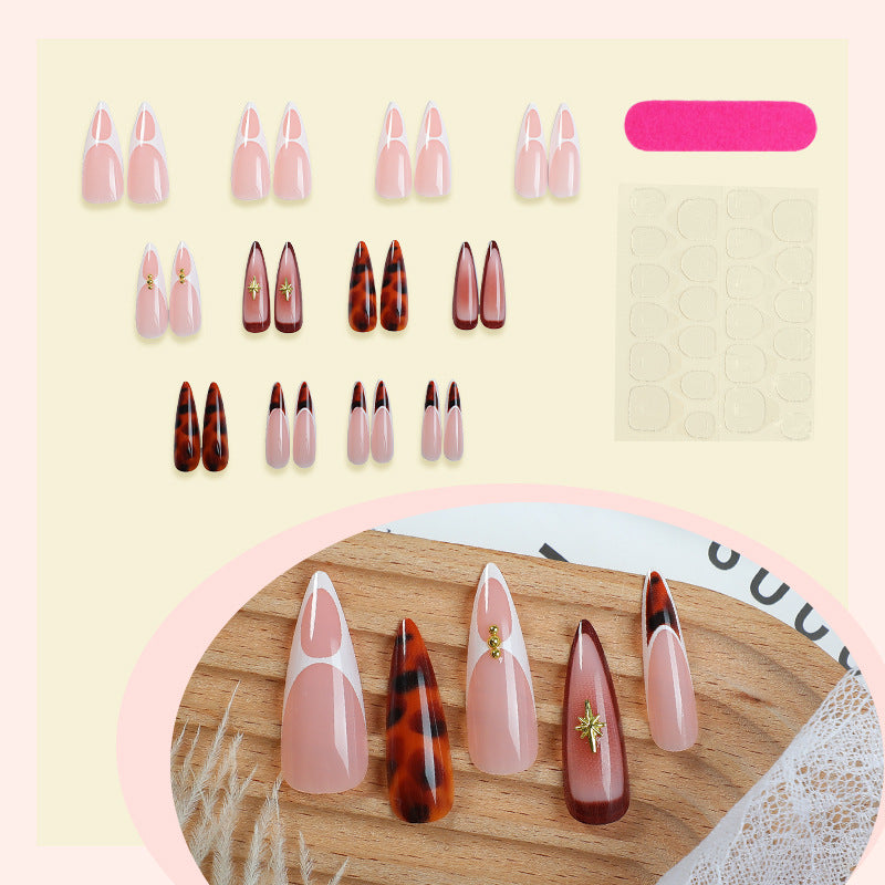Artistic Press-On Nail Set with Unique Tortoiseshell and Subtle Floral Designs kalsten