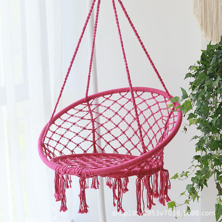 Macrame hanging swing chair boho woven fringe indoor outdoor hammock seat Kalsten