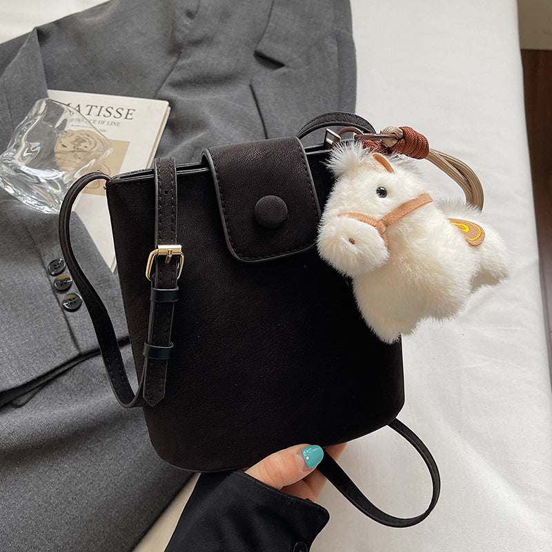 Compact Crossbody Bag with Cute Plush Charm