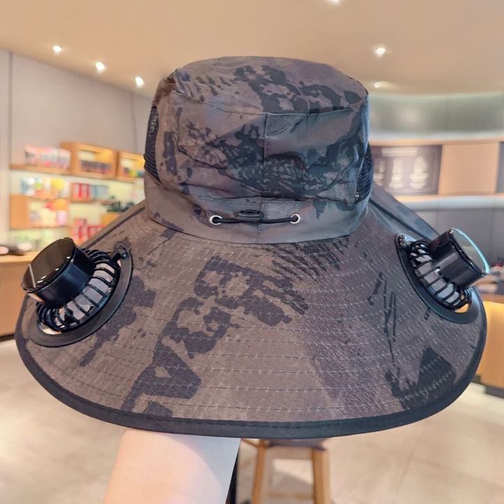Bbreathable sun hat with two integrated mini fans, wide brim and adjustable chin strap Kalsten