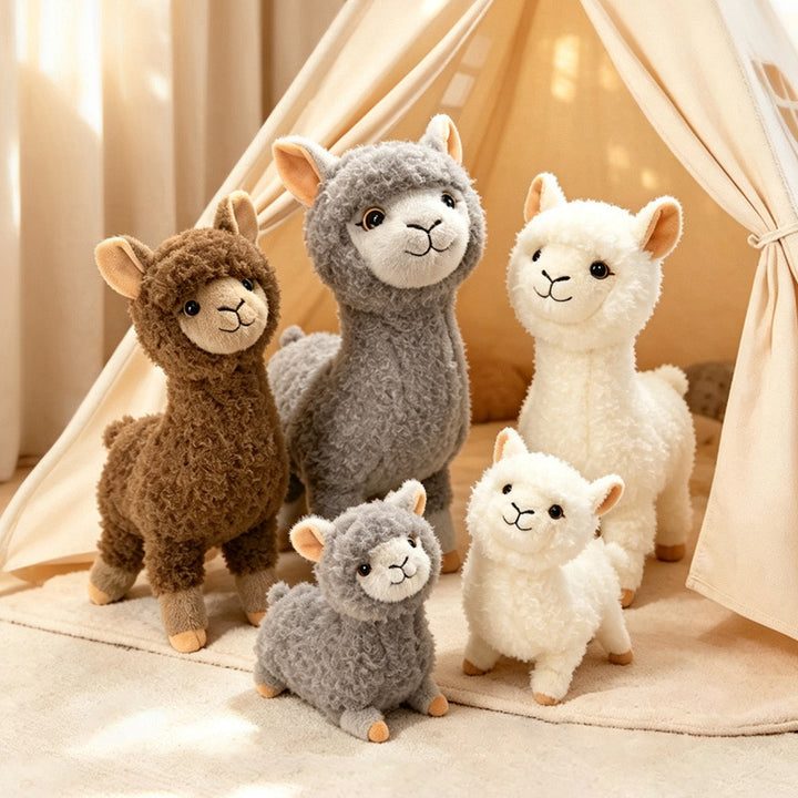 Standing Curly-Fur Alpaca Plush Cuddle Companion with Embroidered Face Kalsten