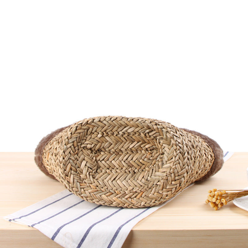 Basket bag with fluffy upper edge and decorative bow detail Kalsten