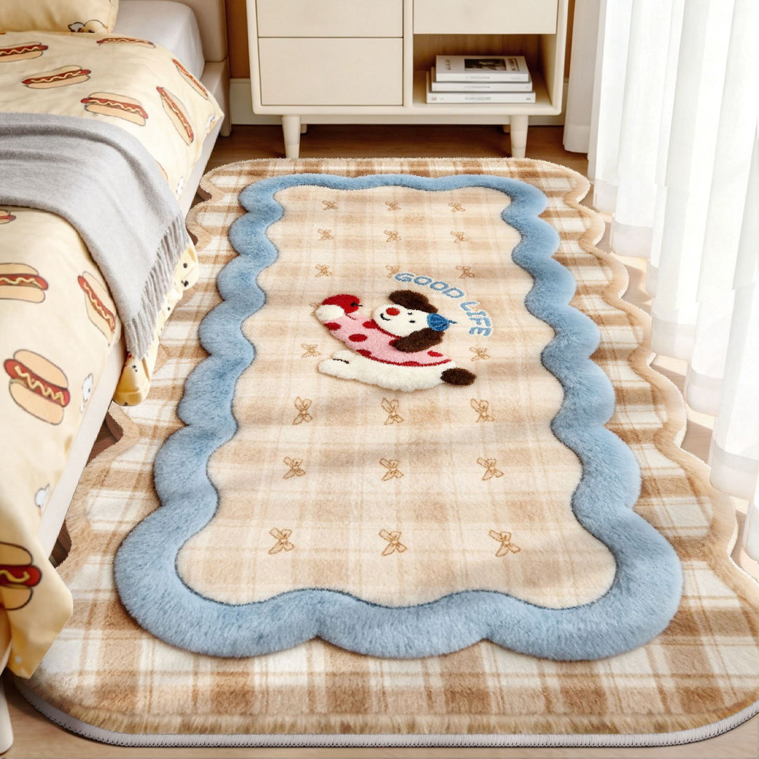 Plush Playful Bunny and Mushroom Area Rug