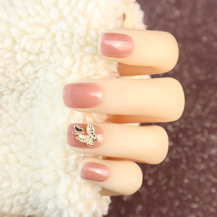 Elegant Press-On Nail Set with Butterfly Accents