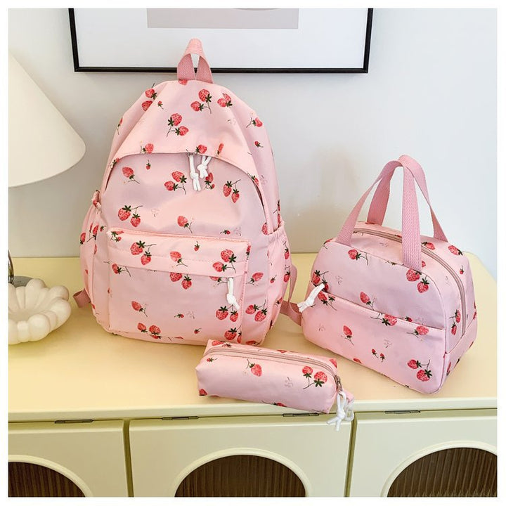 Backpack set with cheerful strawberry pattern and practical compartments Kalsten