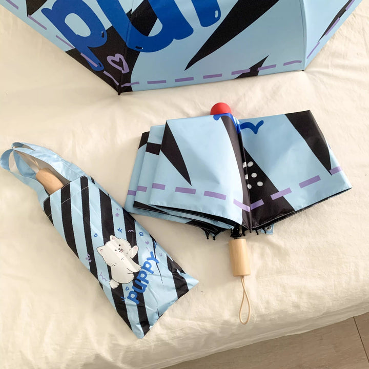 Ladies elegant folding umbrella with ergonomic wooden handle and protective carrying case Kalsten