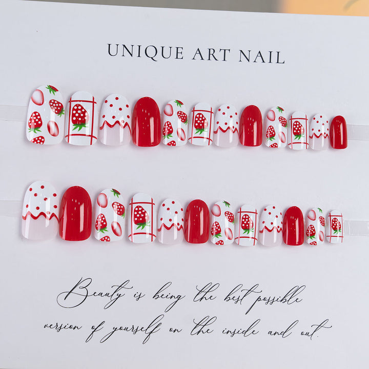 Artistic Strawberry-Themed Press-On Nails
