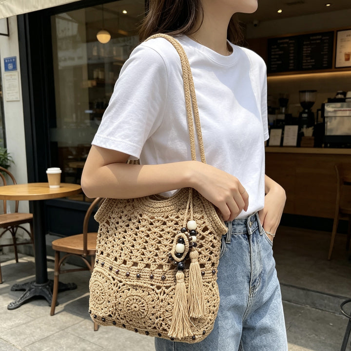 Fashionable Macramé Bag with Detailed Bead Decoration Kalsten