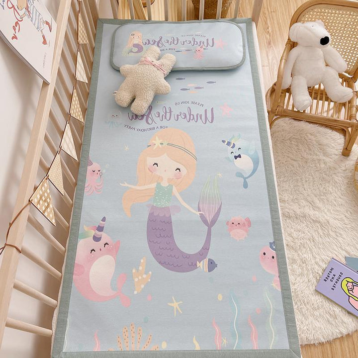 Padded baby crib mattress with good night print, non-slip bottom and wipeable cover