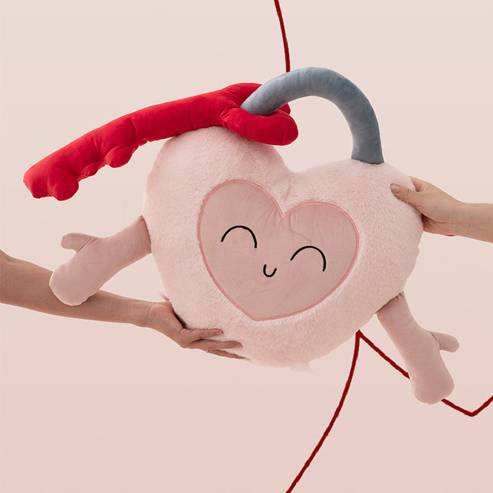 Plush heart cuddle pillow with sewn-on key motif and cute embroidered face Kalsten