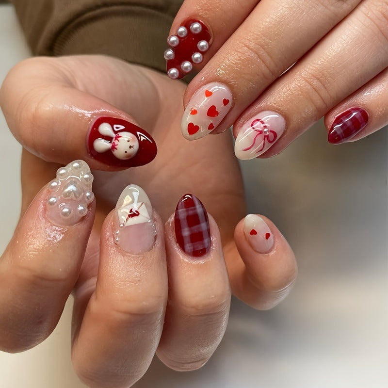 Creative nail art set with cute bunny and heart designs Kalsten