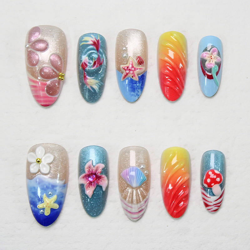 Artificial nail set with floral and maritime accents Kalsten