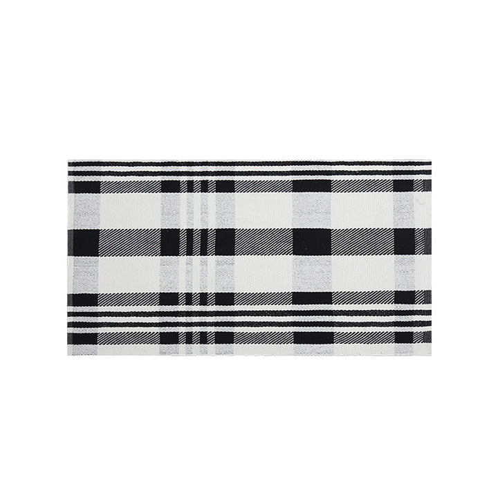 Robust flat-woven doormat for entrance area with check pattern and anti-slip back