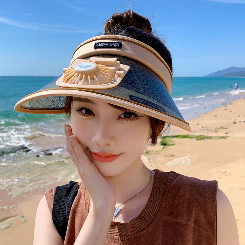 Breathable sun visor for with integrated, quietly running fan and adjustable headband Kalsten