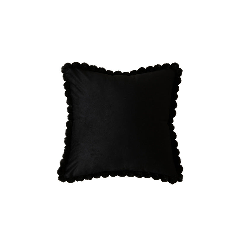 Plush Velvet Square Decorative Throw Pillow with Pom-Pom Border and Removable Cover