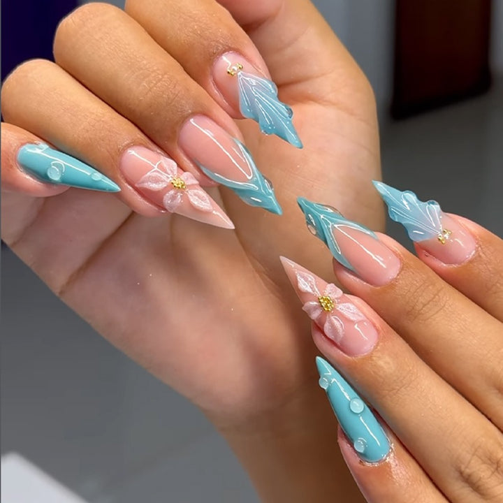 Creative nail art set with blooming accents and elegant designs Kalsten