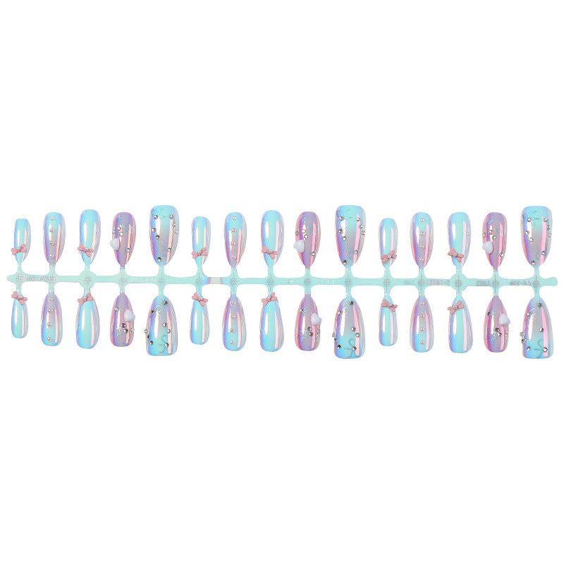 Decorative Press-On Nail Set with Elegant Bow and Gem Accents kalsten