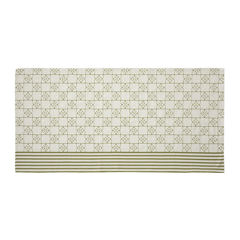 Jacquard-woven cotton kitchen towel with check pattern and striped trim