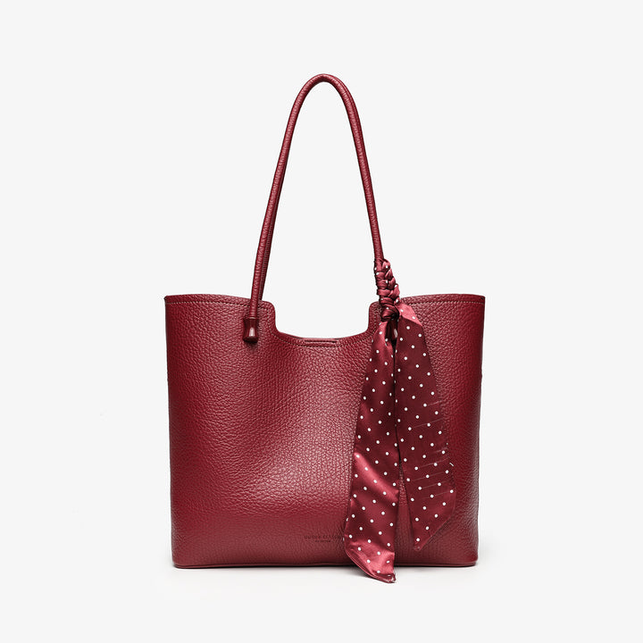 Elegant Leather Tote Bag with Decorative Scarf
