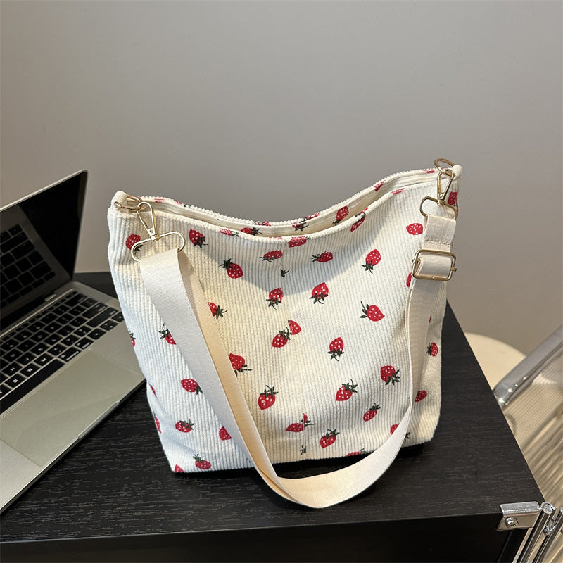 Playful Strawberry Print Fabric Crossbody Bag